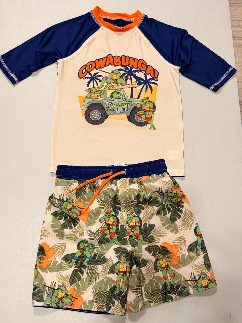 Nickelodeon Cream, Blue & Orange Ninja Turtle Adventure Swim Set Top